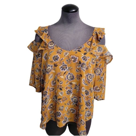 EC HAUTE MONDE COLD SHOULDER FLORAL BLOUSE SZ. M - Picture 1 of 5